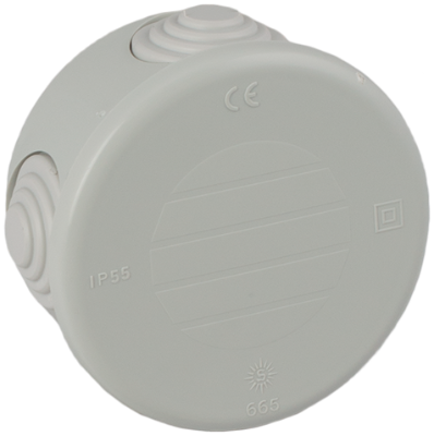 Caja estanca de conexión Ø 70 x 35 mm con conos. Color gris. 665 Solera